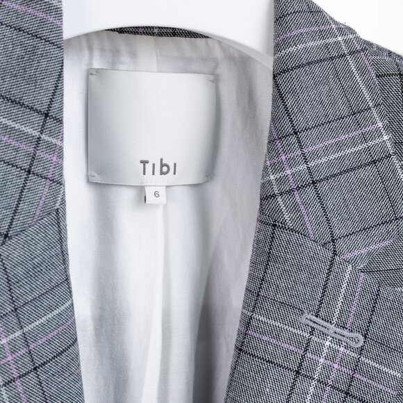 Tibi James Grey Black Purple Tartan Suiting Blazer - Picture 8 of 10